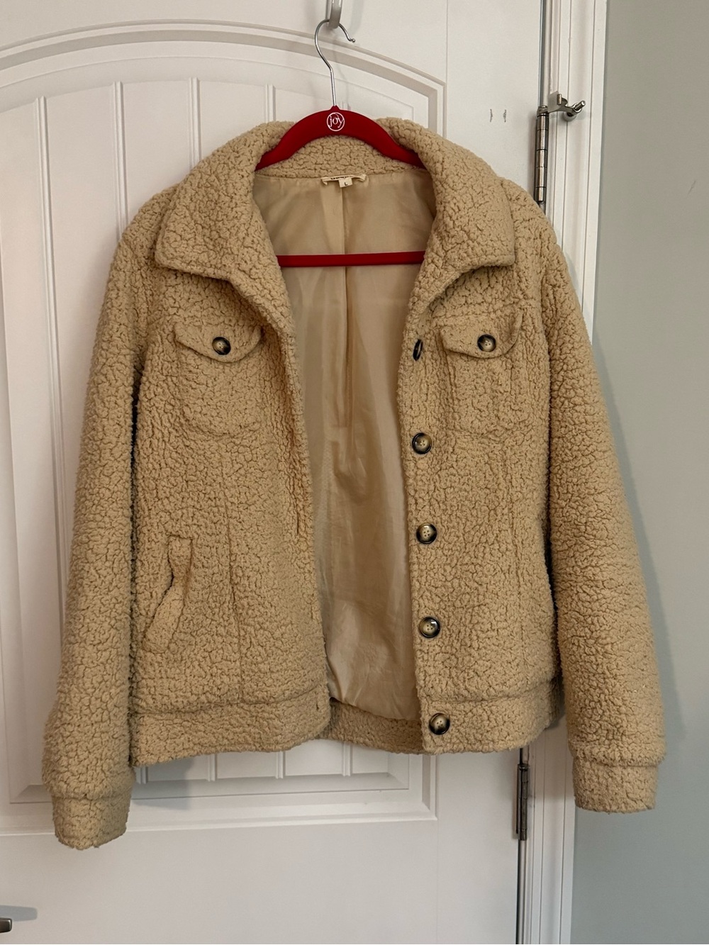 Teddy Sherpa Button-Front Jacket - Cream